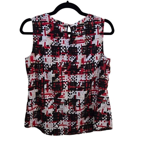 Talbots Red Black White Geometric Print Sleeveless Blouse Size 10p - Picture 2 of 5